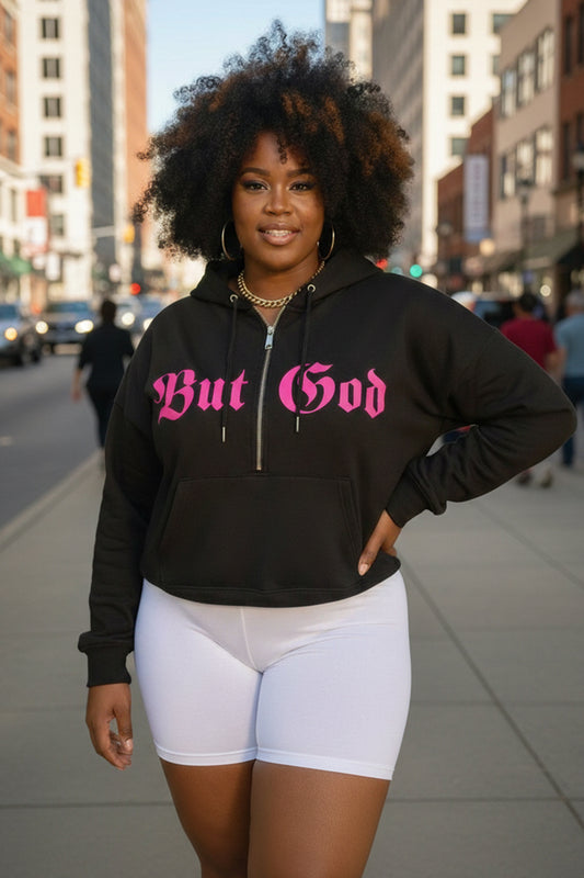 BUT GOD | Neon Pink Cropped Zip Hoodie
