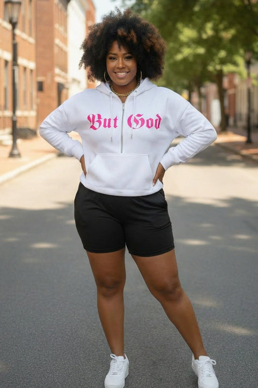 BUT GOD | Neon Pink Cropped Zip Hoodie