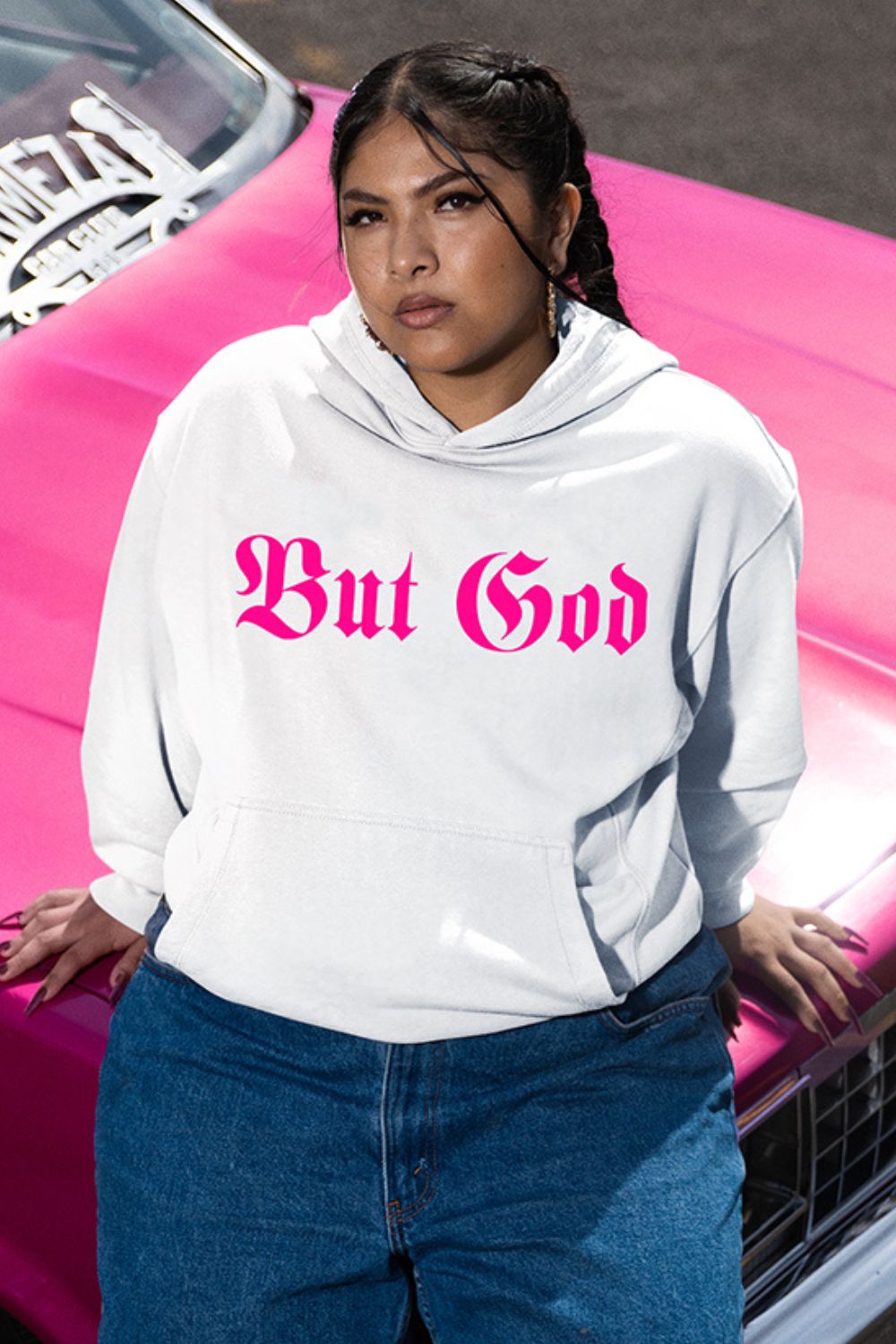BUT GOD | Pink Highlighter  - Adult Hoodie