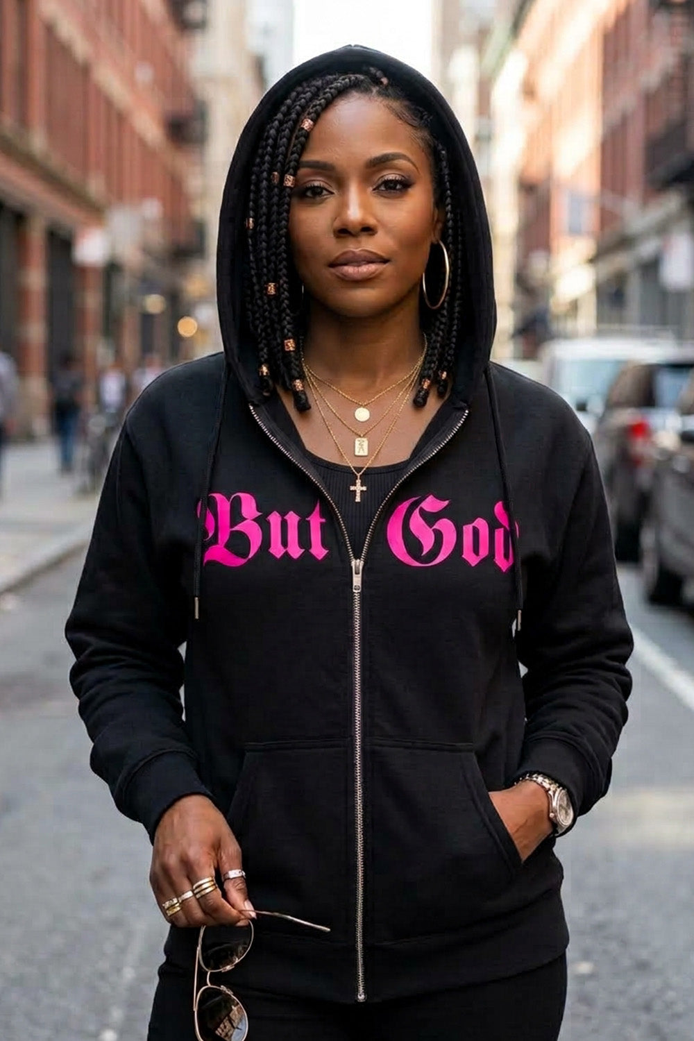 BUT GOD | Neon Pink - Adult Zip Hoodie