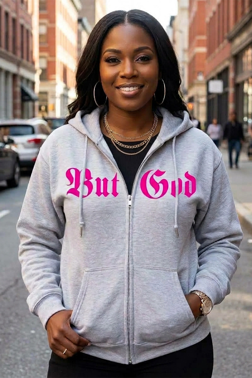 BUT GOD | Neon Pink - Adult Zip Hoodie