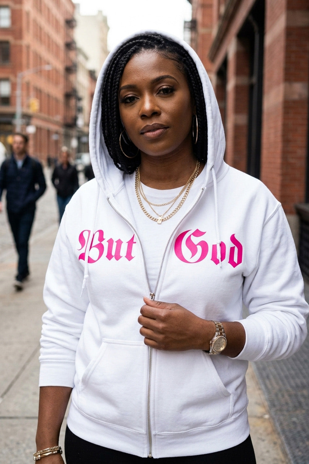 BUT GOD | Neon Pink - Adult Zip Hoodie