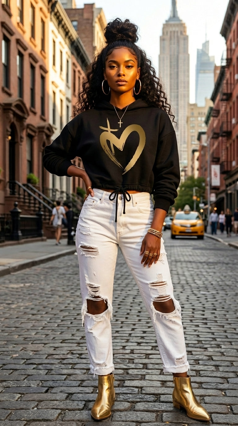 ETERNAL LOVE | Gold Glam - Cropped Hoodie