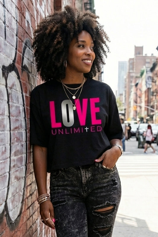 LOVE UNLIMITED | Neon Pink & Silver Boxy Tee