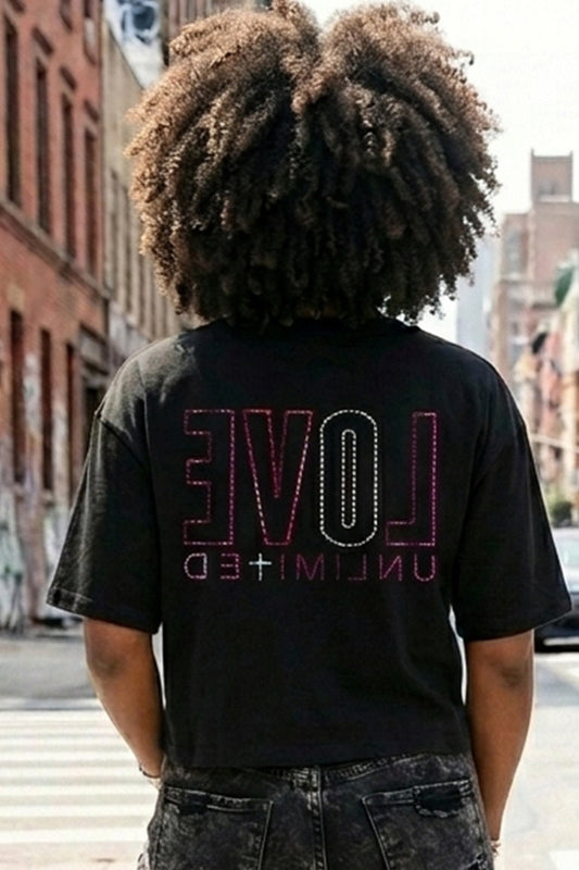 LOVE UNLIMITED | Neon Pink & Silver Boxy Tee