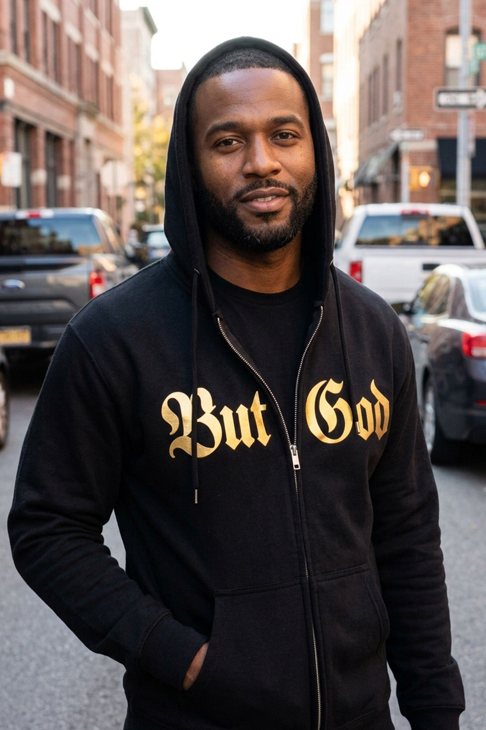BUT GOD | Gold Adult Zip Hoodie