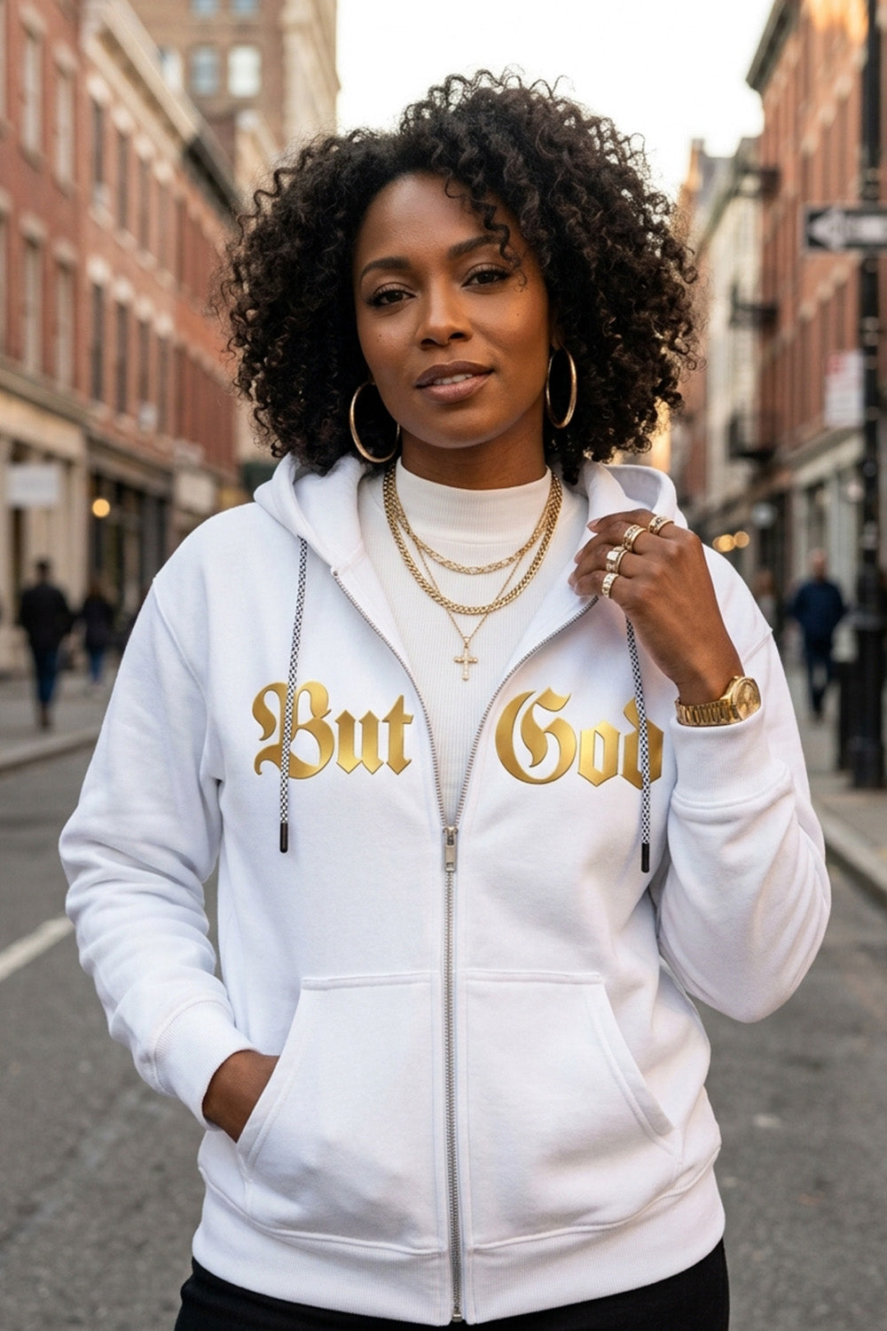BUT GOD | Gold Adult Zip Hoodie