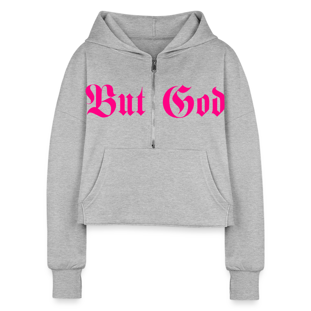 BUT GOD | Pink Highlighter - Cropped Hoodie - heather gray