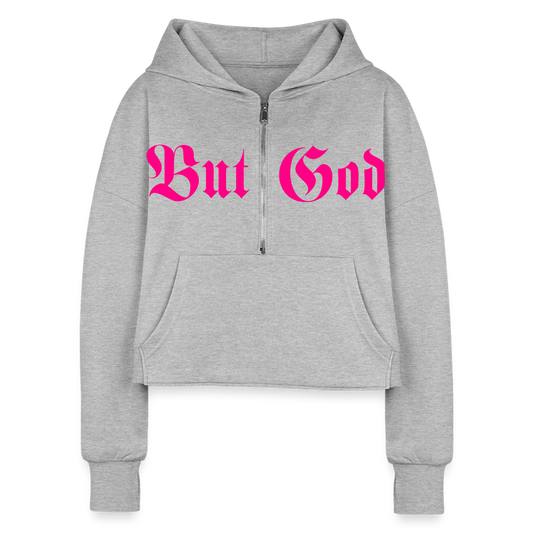 BUT GOD | Pink Highlighter - Cropped Hoodie - heather gray
