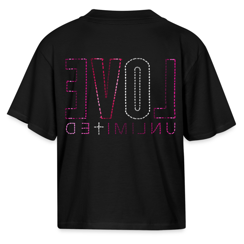 LOVE UNLIMITED | Pink/Silver Highlighter - Boxy Tee - black